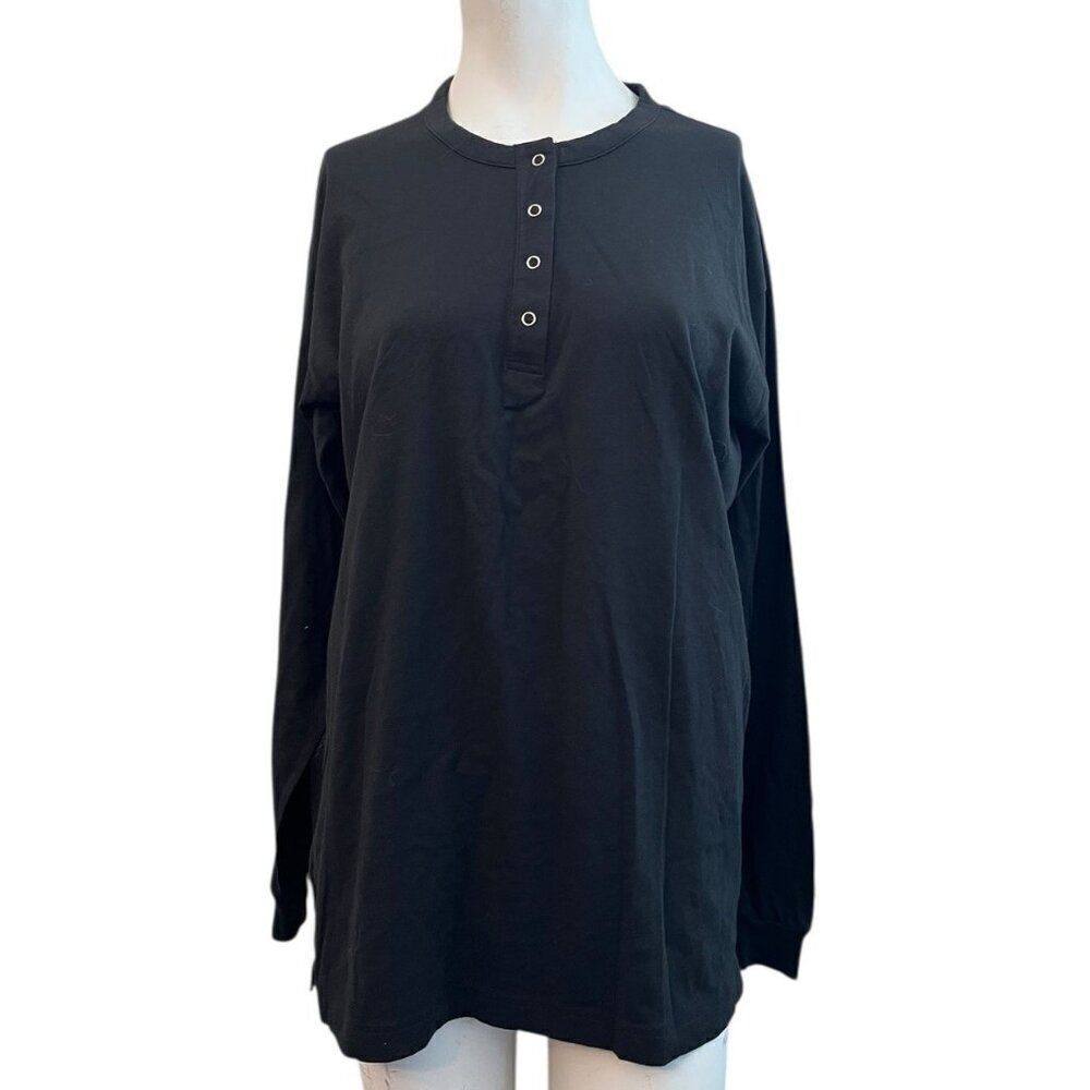 Victorias Secret PINK Small Black 1/4 Snap Pullover Blouse Long Sleeve Shirt NWT